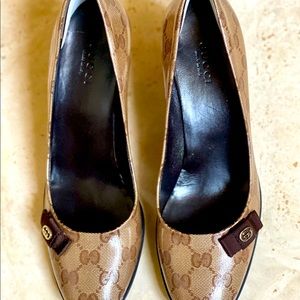 Gucci Beige Ebony/T.moro Crystal Gg/Ns Nylon Pumps